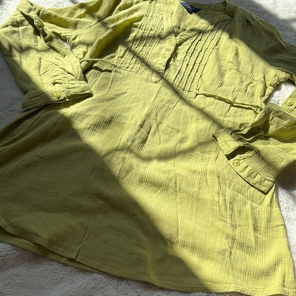 Reitmans Chartreuse Tunic Size Large Petite | Boho Style | Pin-Tuck Blouse | - Picture 3 of 7